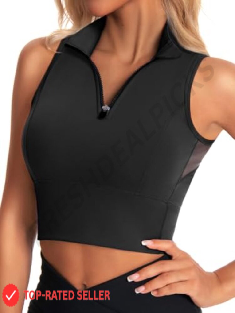 Cropped Half Zip Workout Tank with Built in Bra Nylon Lycra